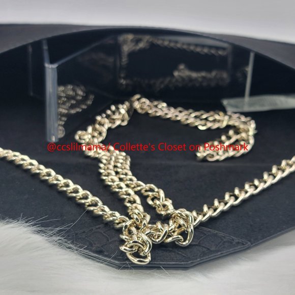 EUC - Old Navy Black Croc-embossed Evening Bag with Goldtone Chain Link Strap - Picture 9 of 9